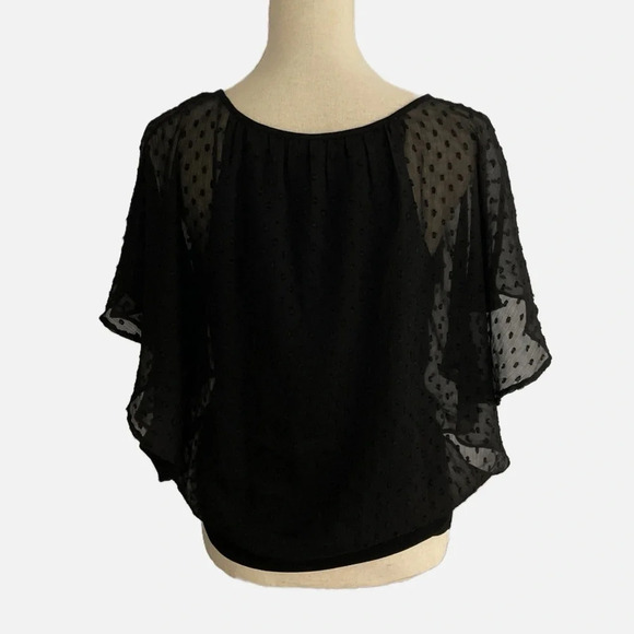 Soyaconcept Blouse Top Swiss Dot Sheer Lined Medium Black Batwing Peasant - Picture 2 of 11